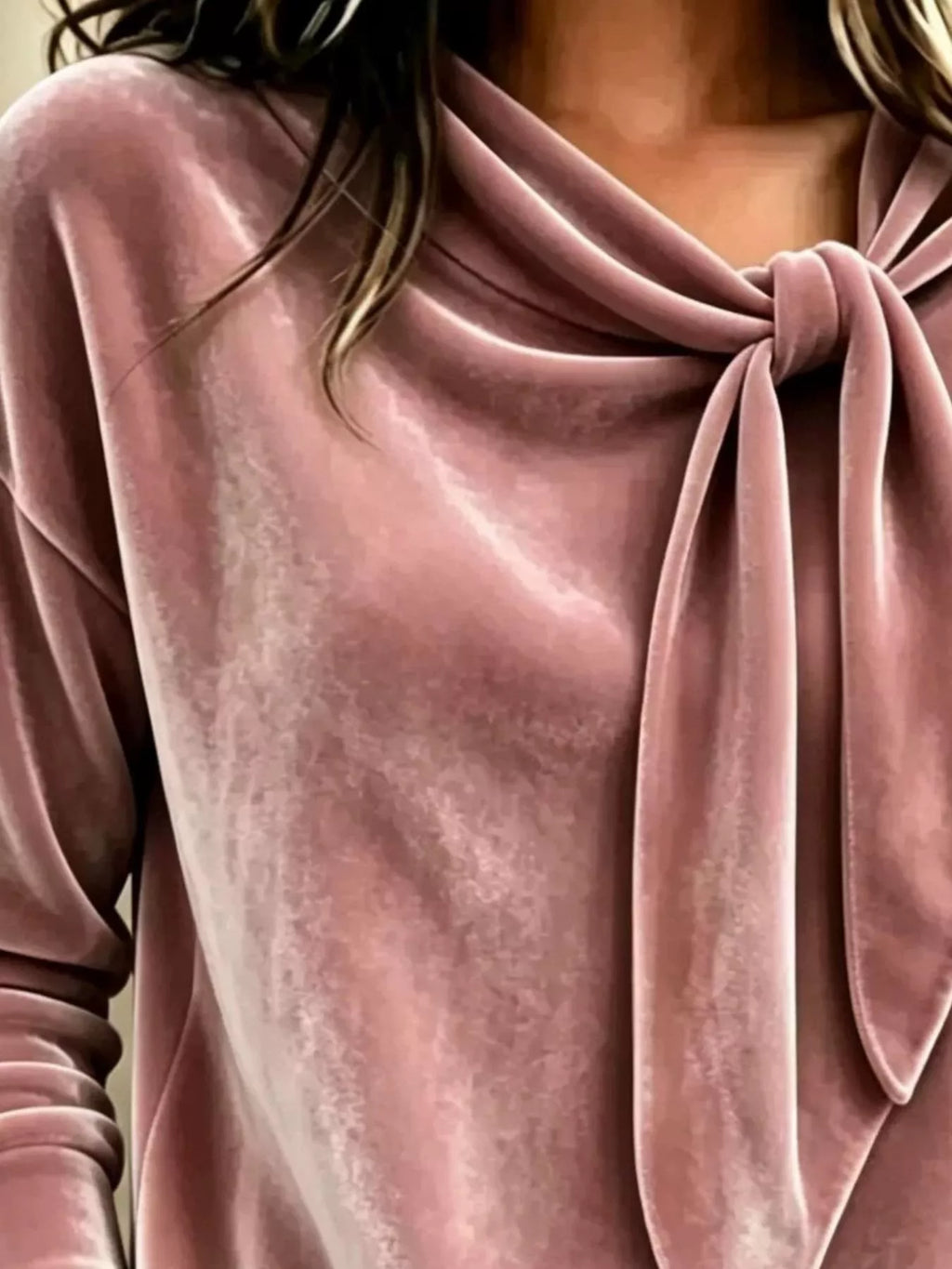 Velvet Tie Front Long Sleeve Sweatshirt - Lilixa.store