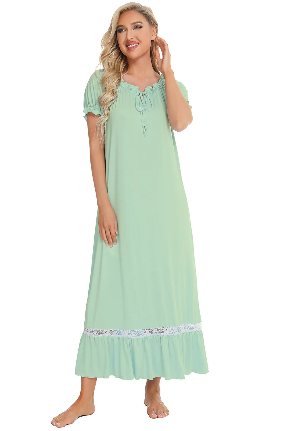Lace Detail Short Sleeve Lounge Dress - Lilixa.store