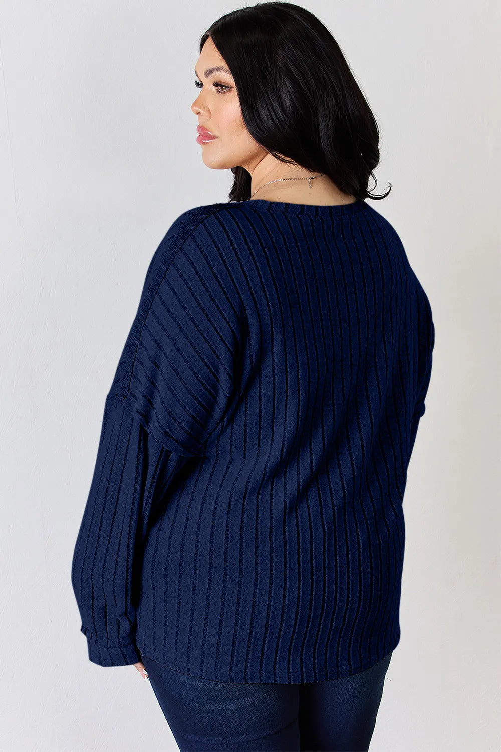 Basic Bae Full Size Ribbed Half Button Long Sleeve T-Shirt - Lilixa.store