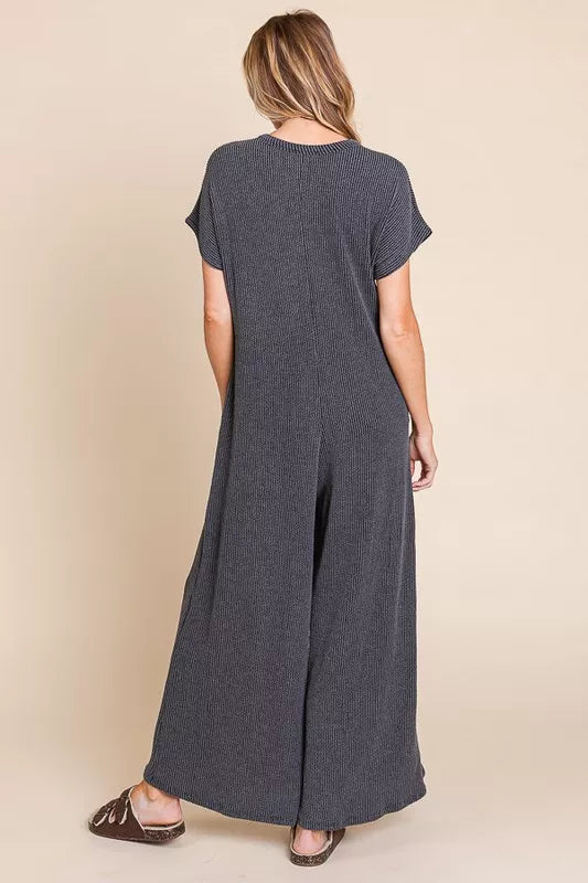 BOMBOM Rib Knit Jumpsuit with Button Detail - Lilixa.store