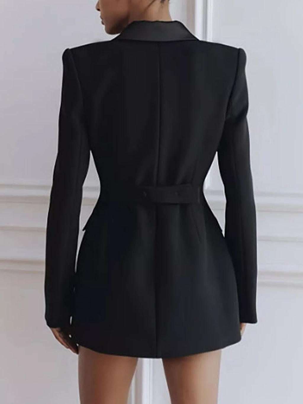 Satin Lapel Double-Breasted Blazer - Lilixa.store