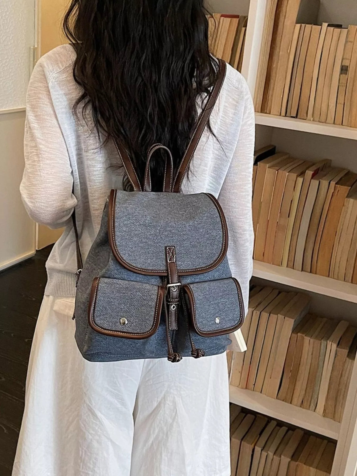 Casual Denim Flap Backpack Bag - Lilixa.store