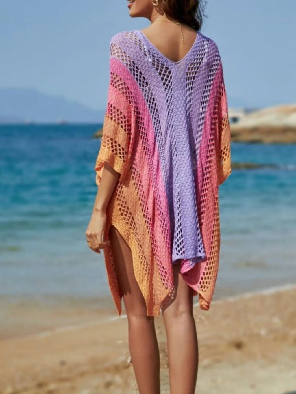 Rainbow Gradient Crochet Cover-Up in Multicolor, view 2