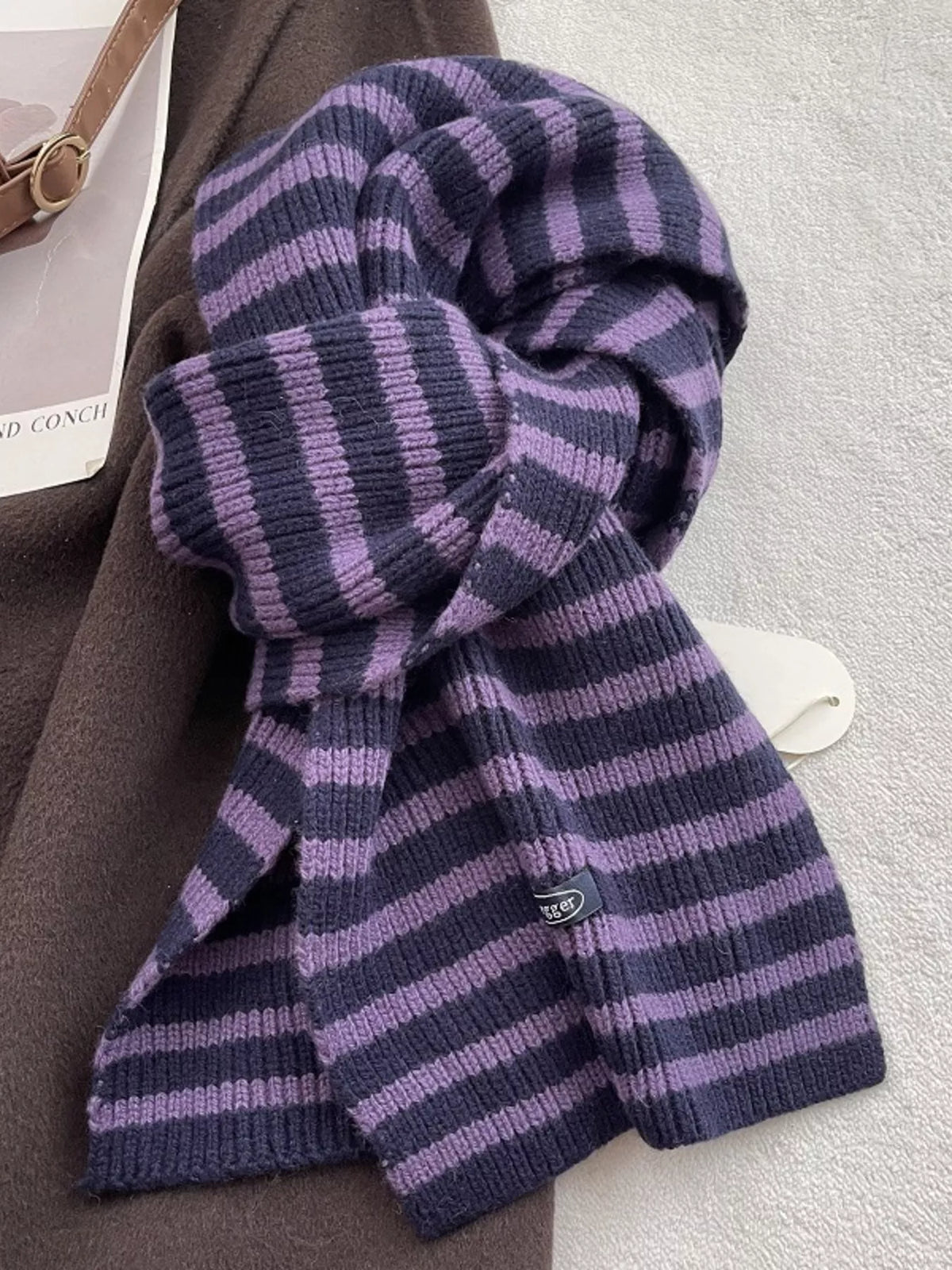 100% Wool Striped Knitted Winter Scarf - Lilixa.store