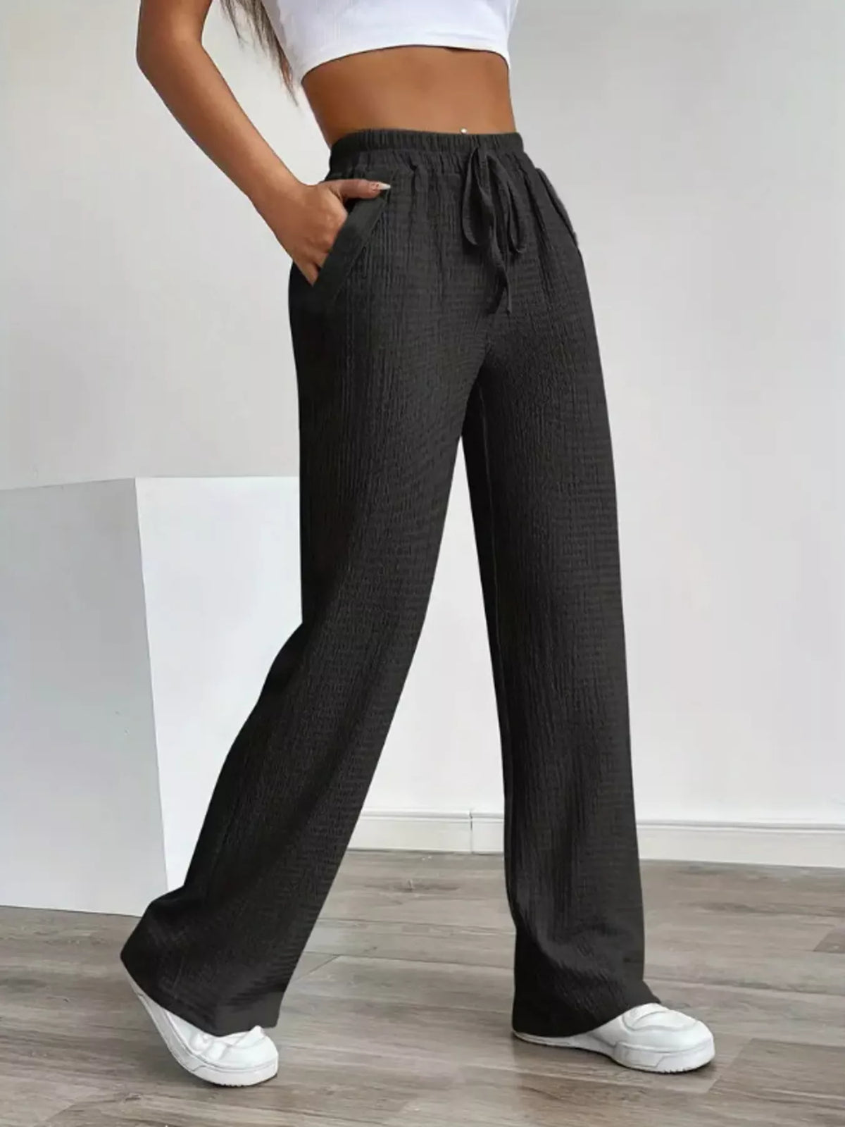 Texture Wide Leg Pants - Lilixa.store