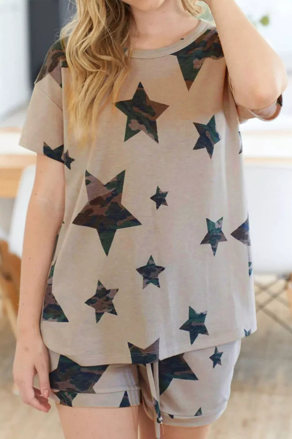 Camo Star Print Tee and Shorts Lounge Set - Lilixa.store