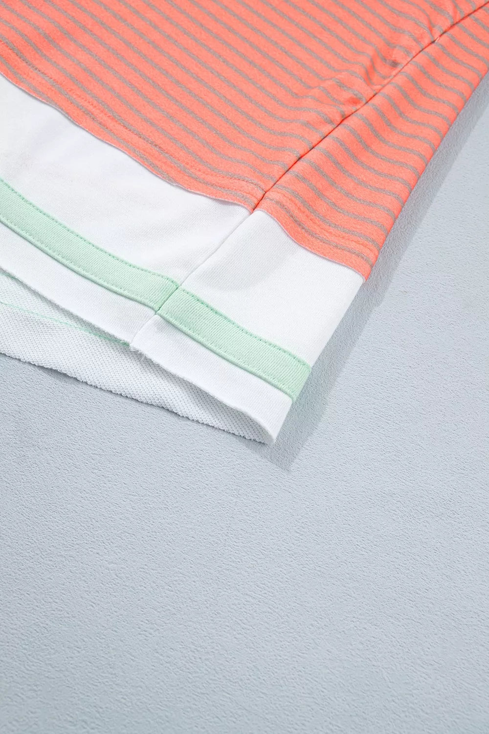 Stripe Colorblock Detail Raw Seam Long Sleeve Tunic Top in Burnt Coral, view 9