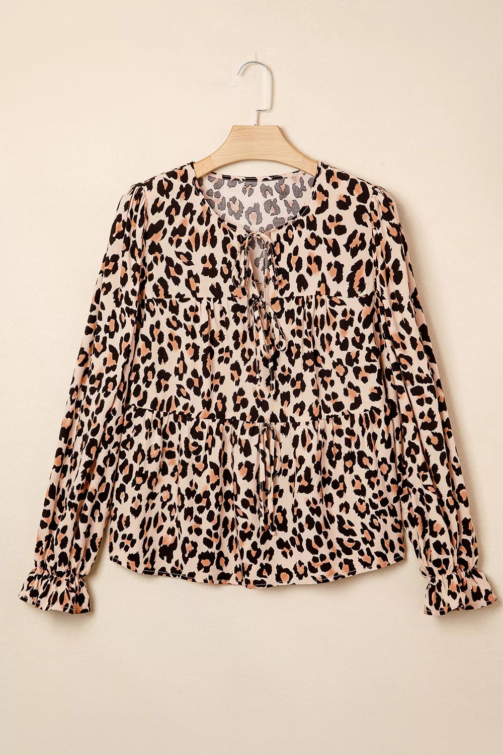 Leopard Print Tie-Neck Blouse, view 4