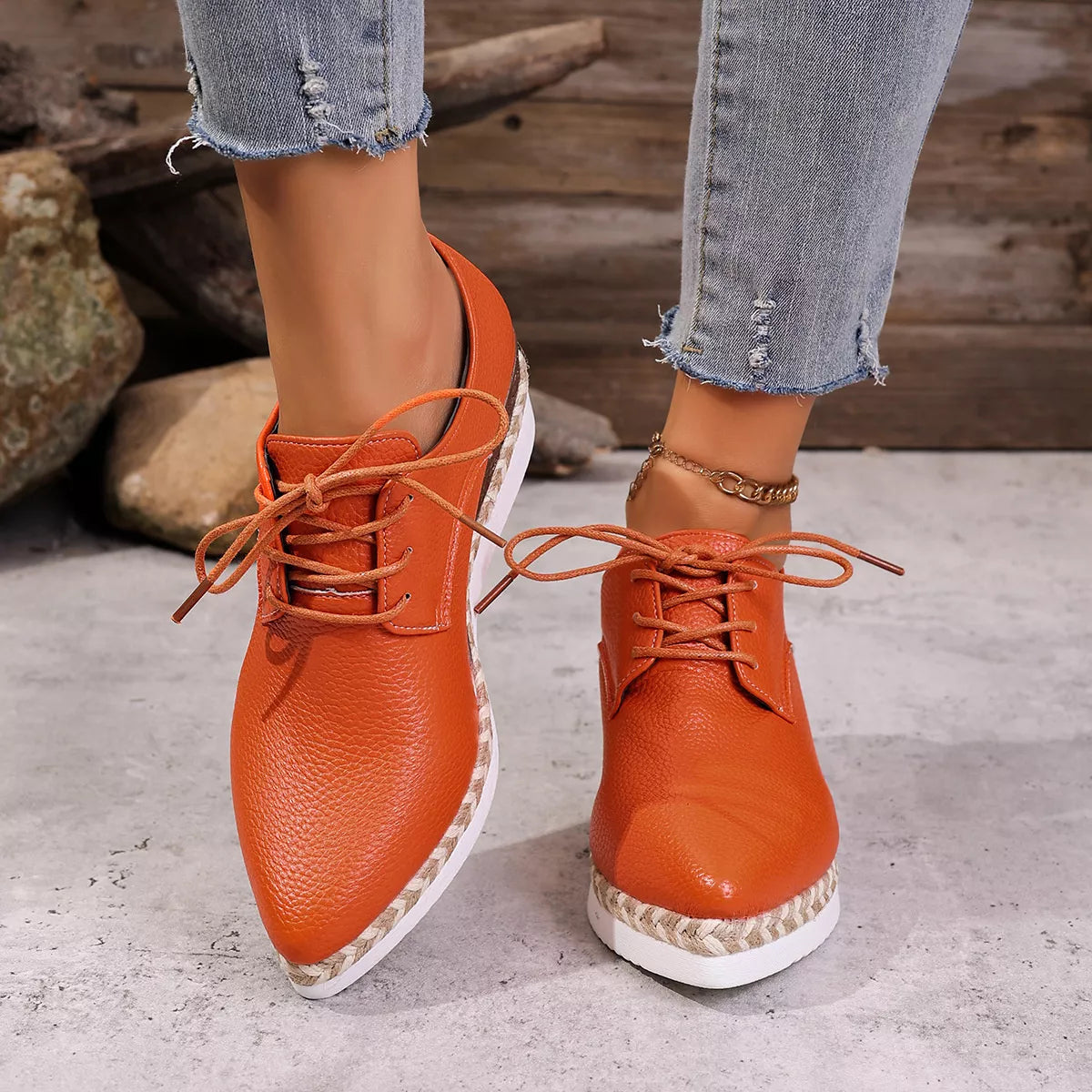Point Toe Lace Up Sneakers - Lilixa.store
