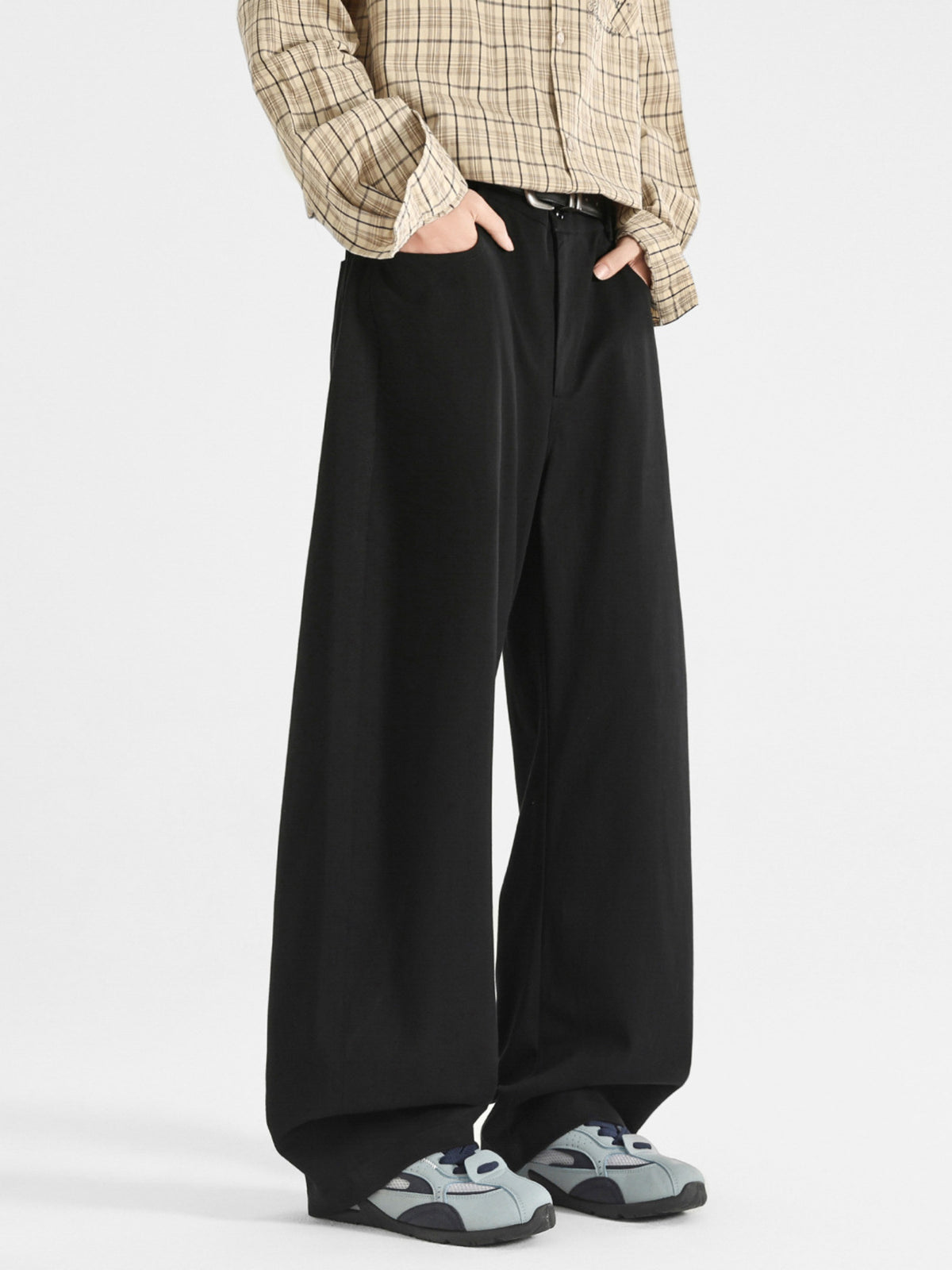 Men's Plus Size Wide Leg Casual Pants in Black