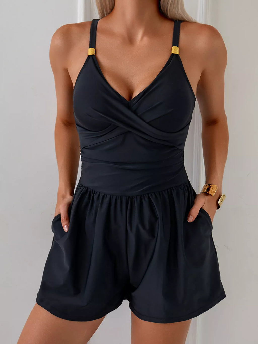 V-Neck Spaghetti Strap One-Piece Swimsuit - Lilixa.store