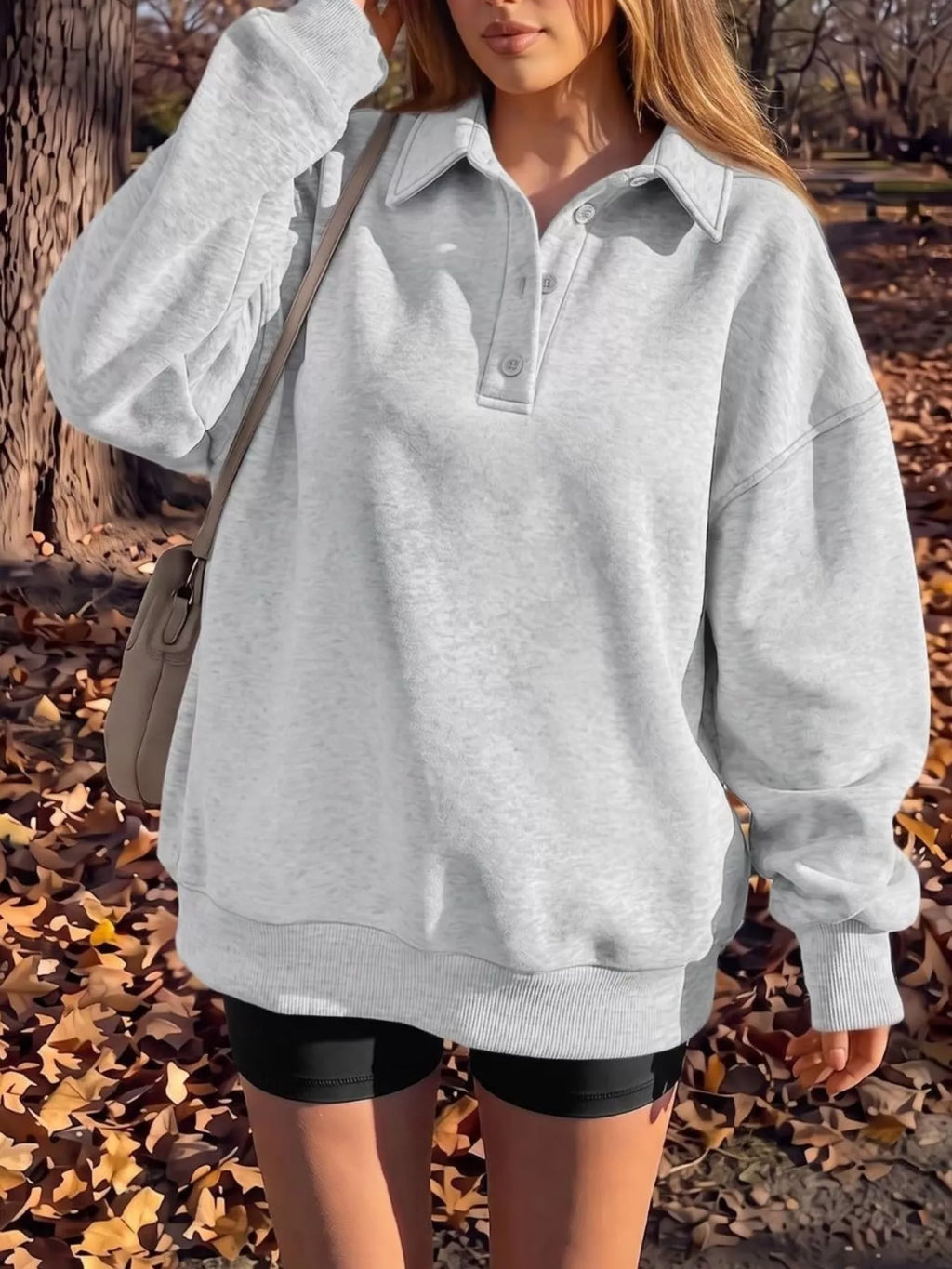 Button Detail Dropped Shoulder Sweatshirt - Lilixa.store