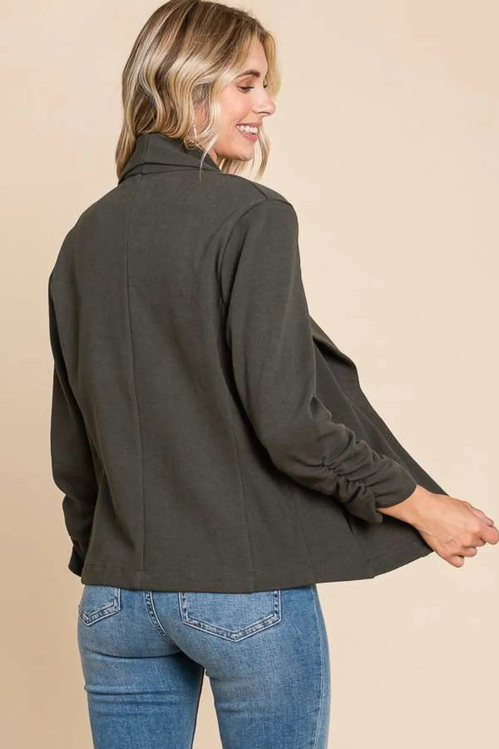 Culture Code Full Size Ruched Open Front Long Sleeve Jacket, view 2