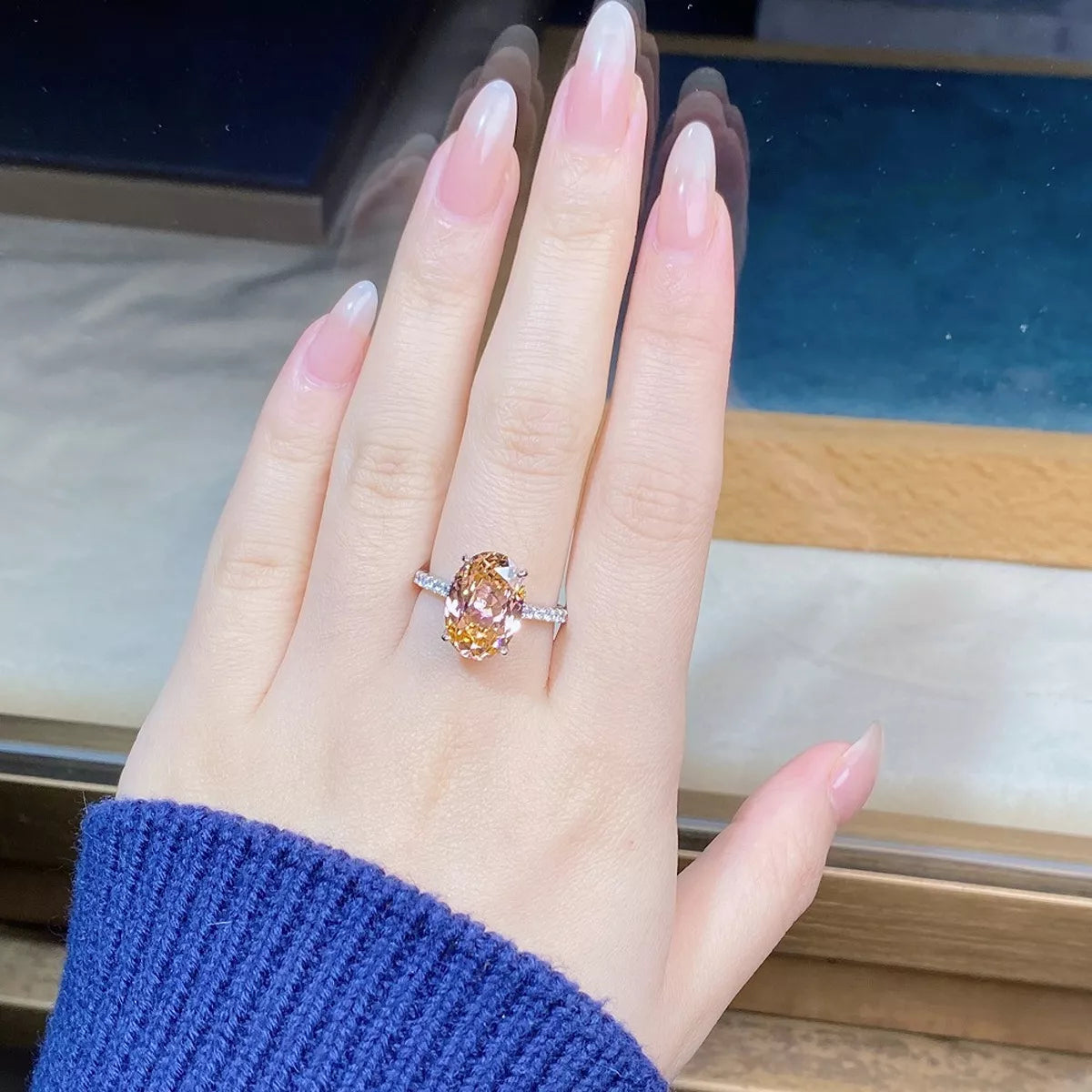 925 Sterling Silver Zircon Oval Ring
