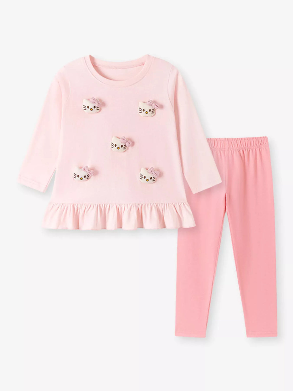 Children's Cat Ruffled Hem Top and Leggings Set - Lilixa.store