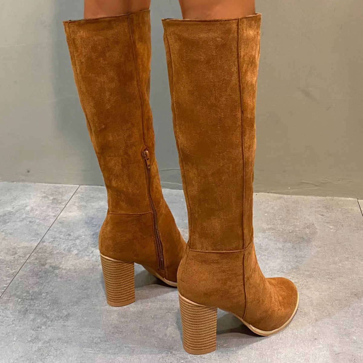 Point Toe Knee-High Suede Block Heel Boots - Lilixa.store