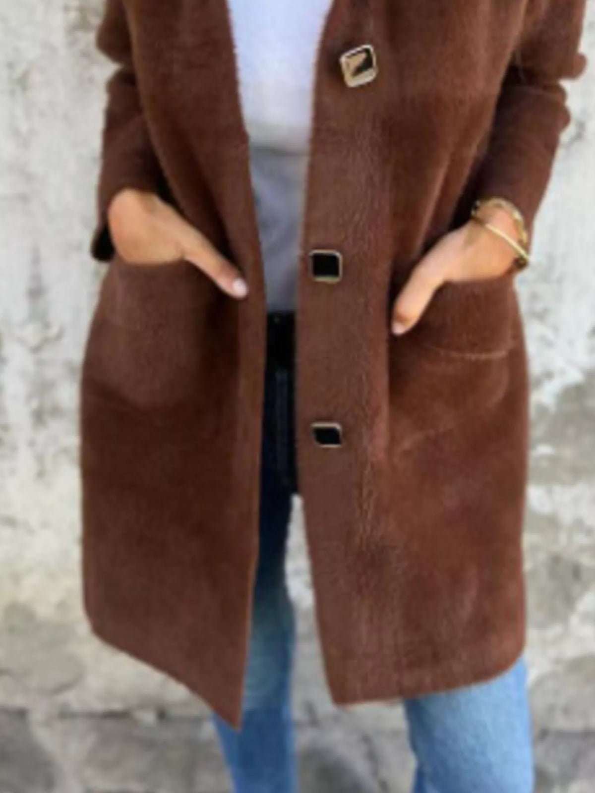 Full Size Button-Down Long Sleeve Longline Coat Plus Size, view 12