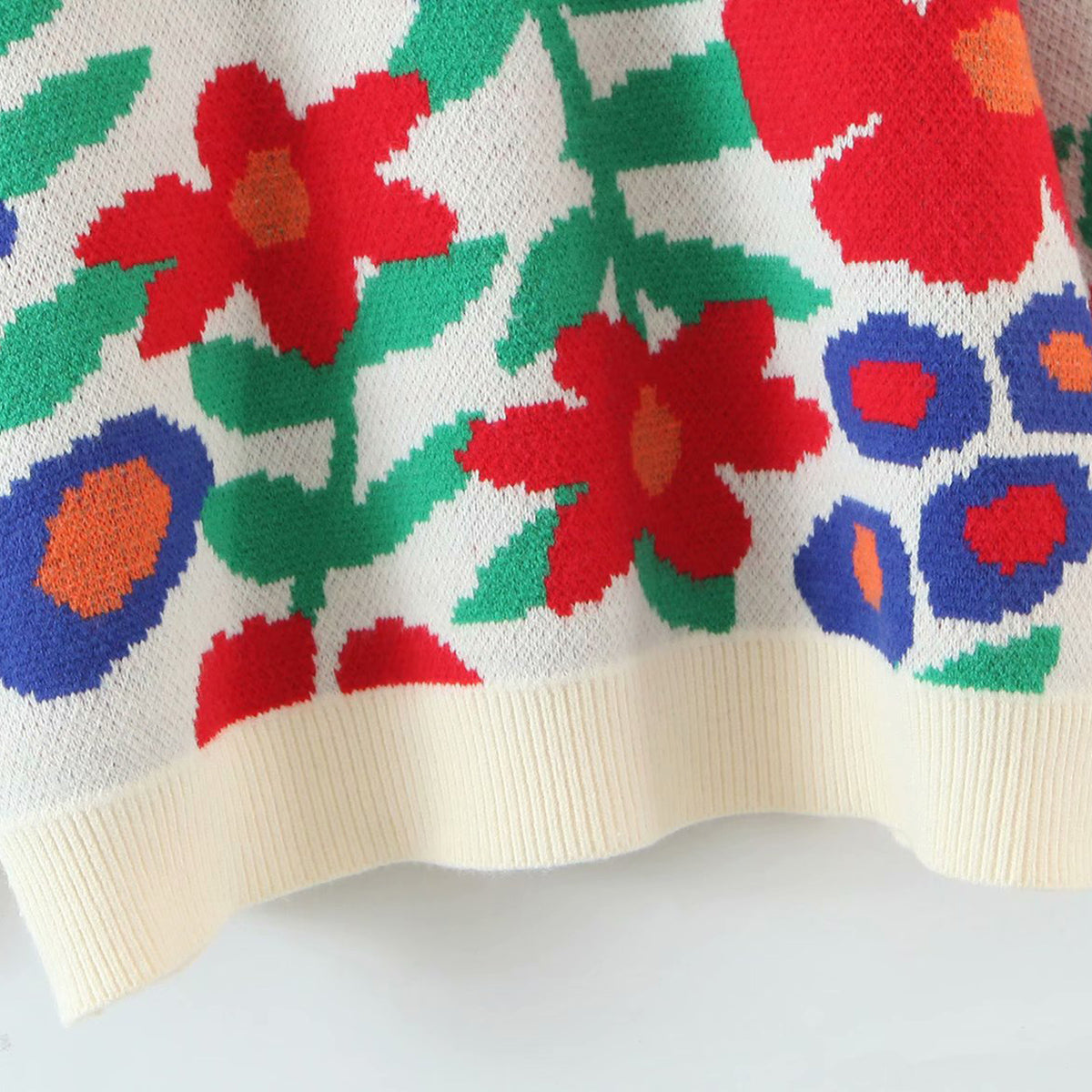 Floral Round Neck Drop Shoulder Sweater, view 2
