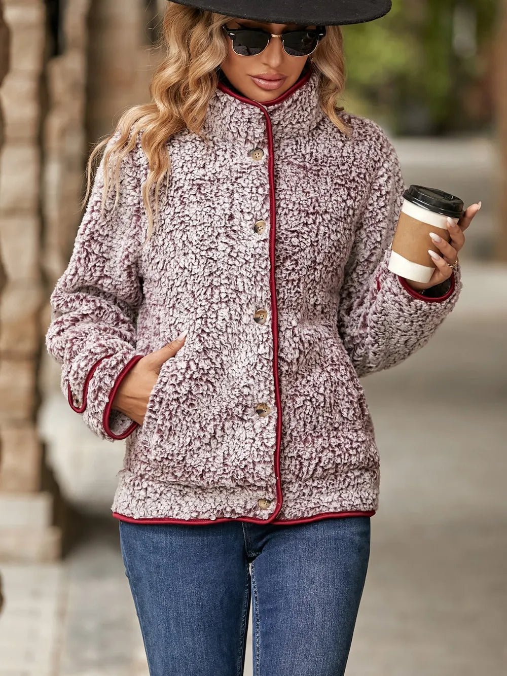 Fuzzy Pocketed Button Up Jacket - Lilixa.store