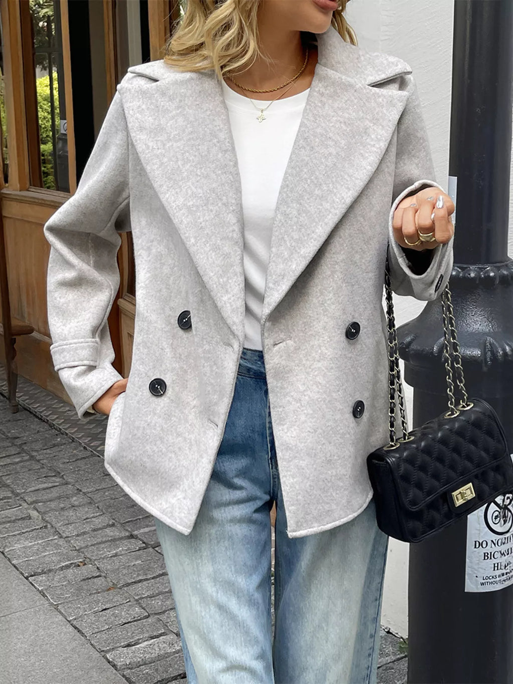 Wool Blend Double-Breasted Jacket in Apricot, view 5