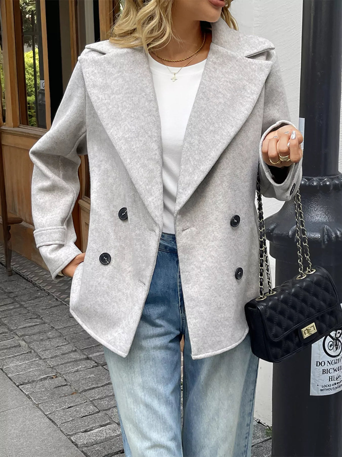 Wool Blend Double-Breasted Jacket in Apricot, view 5