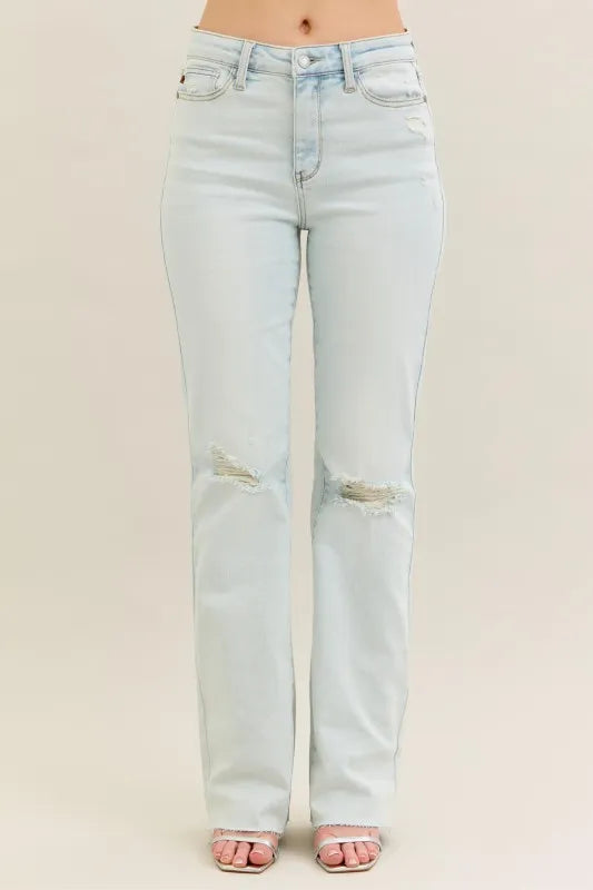 Judy Blue Full Size Destroy & Fray Hem Bootcut Jeans Plus Size - Lilixa.store