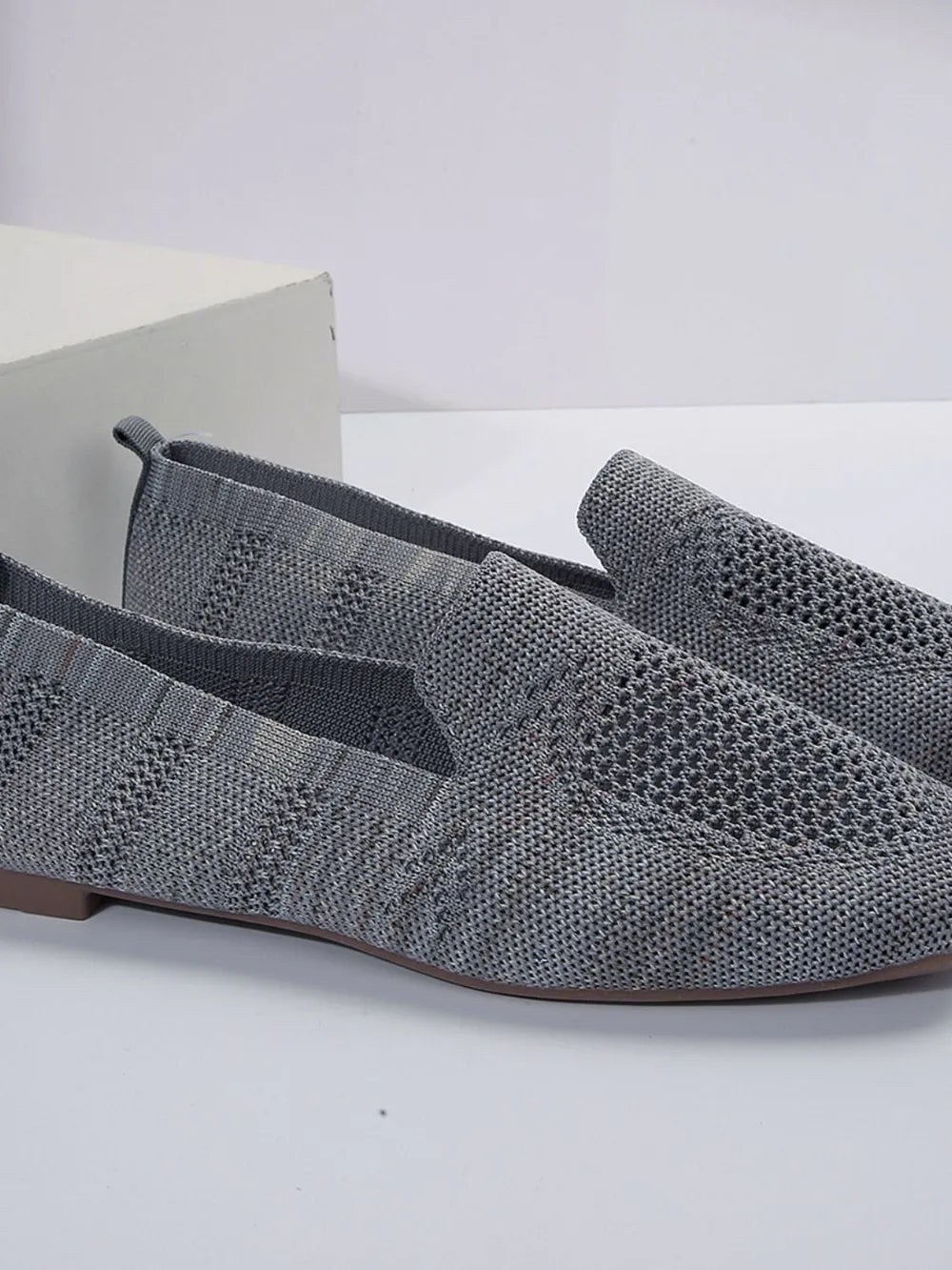 Square Toe Flat Slip-Ons in Gray
