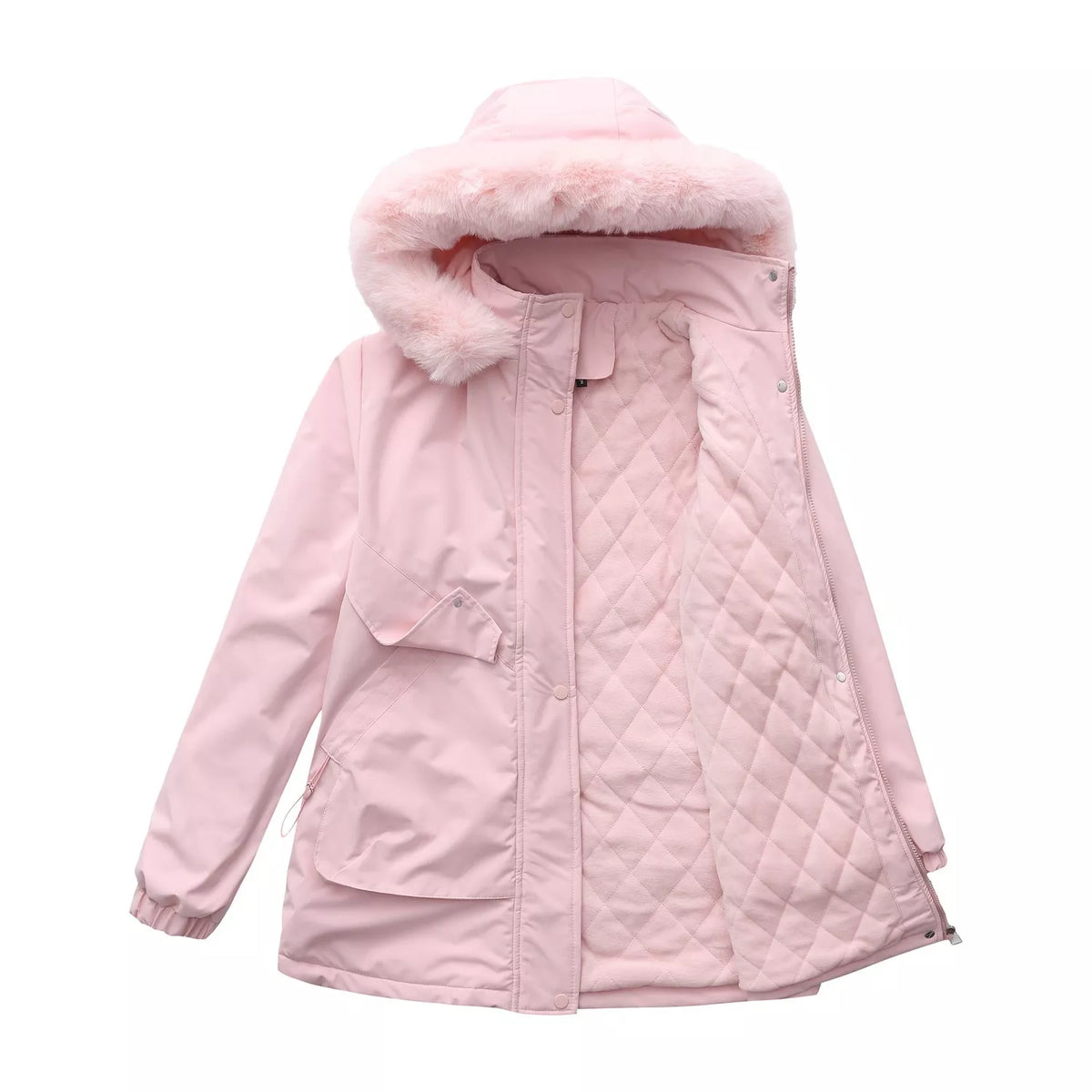 Full Size Fur Hooded Warm Winter Parka Outerwear Plus Size, view 11