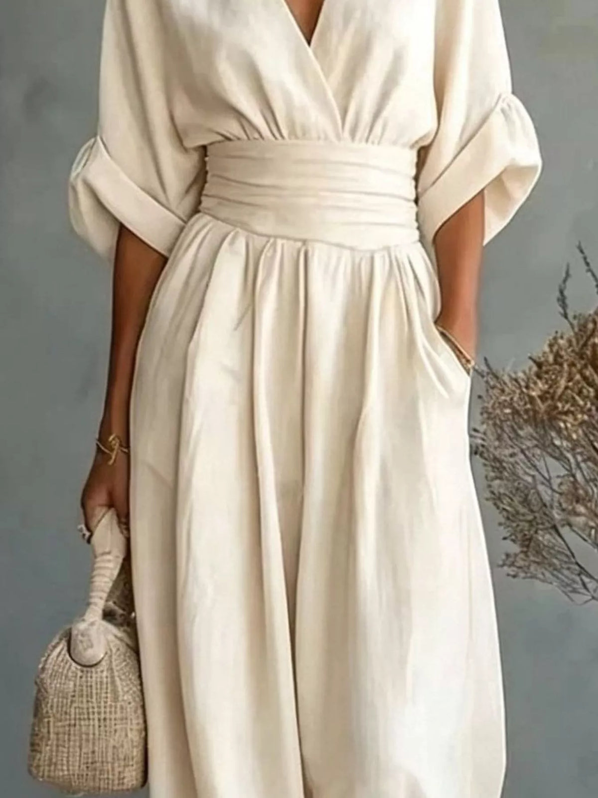 Full Size Half Sleeve Wide-Leg Jumpsuit Plus Size - Lilixa.store