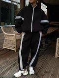 Contrast Striped Zip Up Top and Pants Set - Lilixa.store