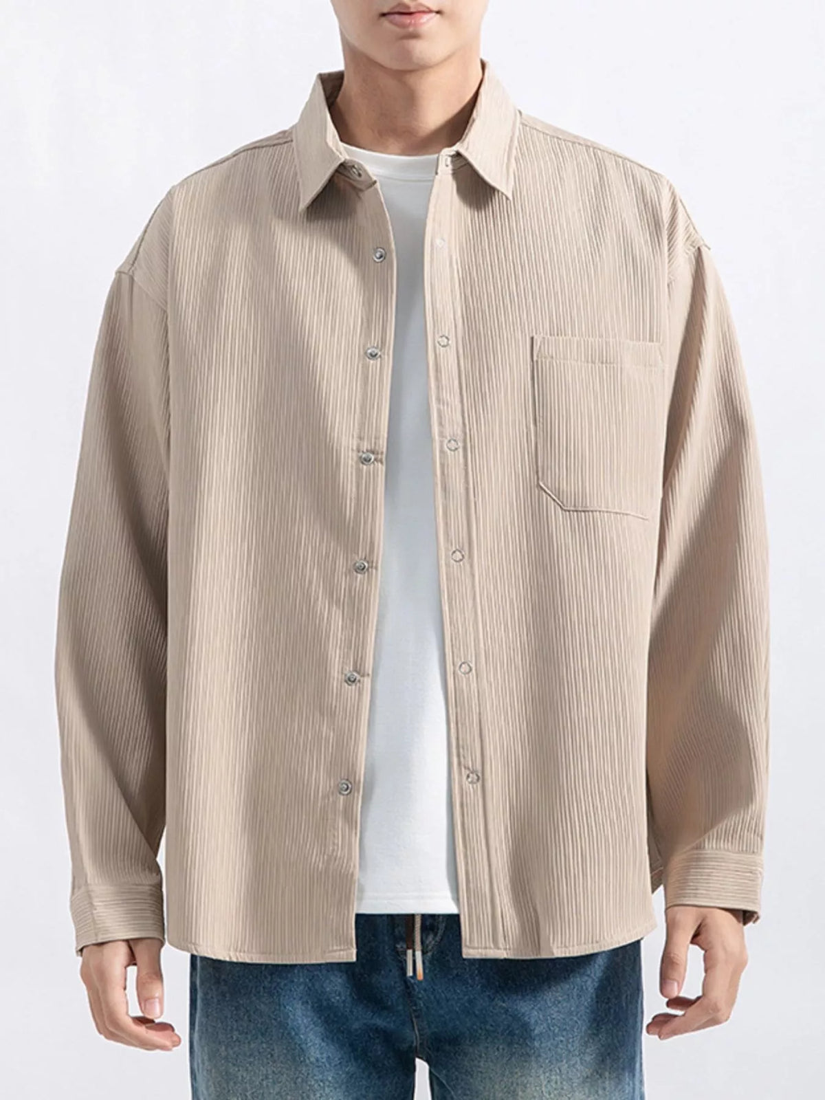 Men's Plus Size Casual Textured Button-Down Shirt