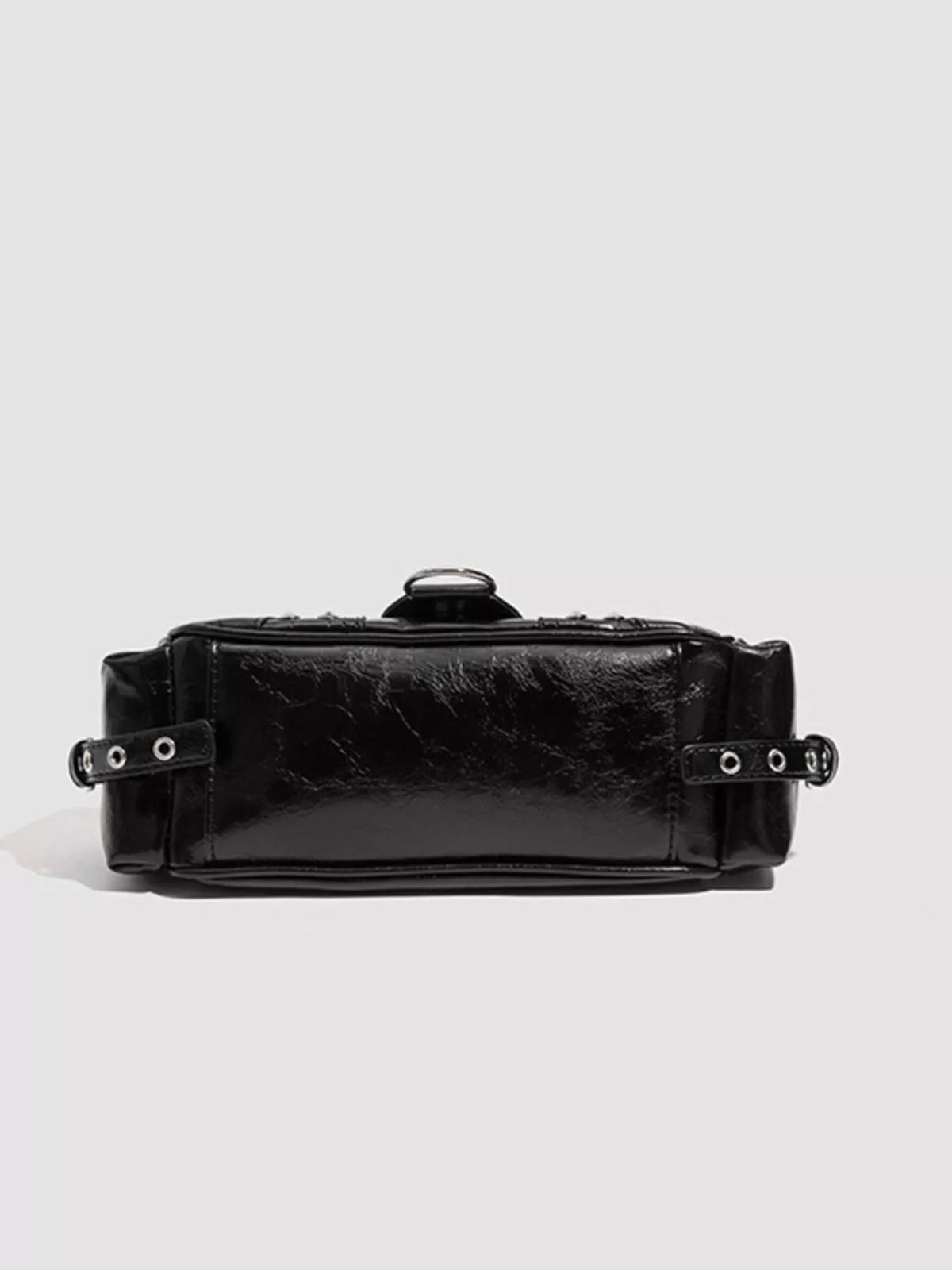 Y2K Style Rivet Embellished Patent Leather Shoulder Bag in Black, view 4