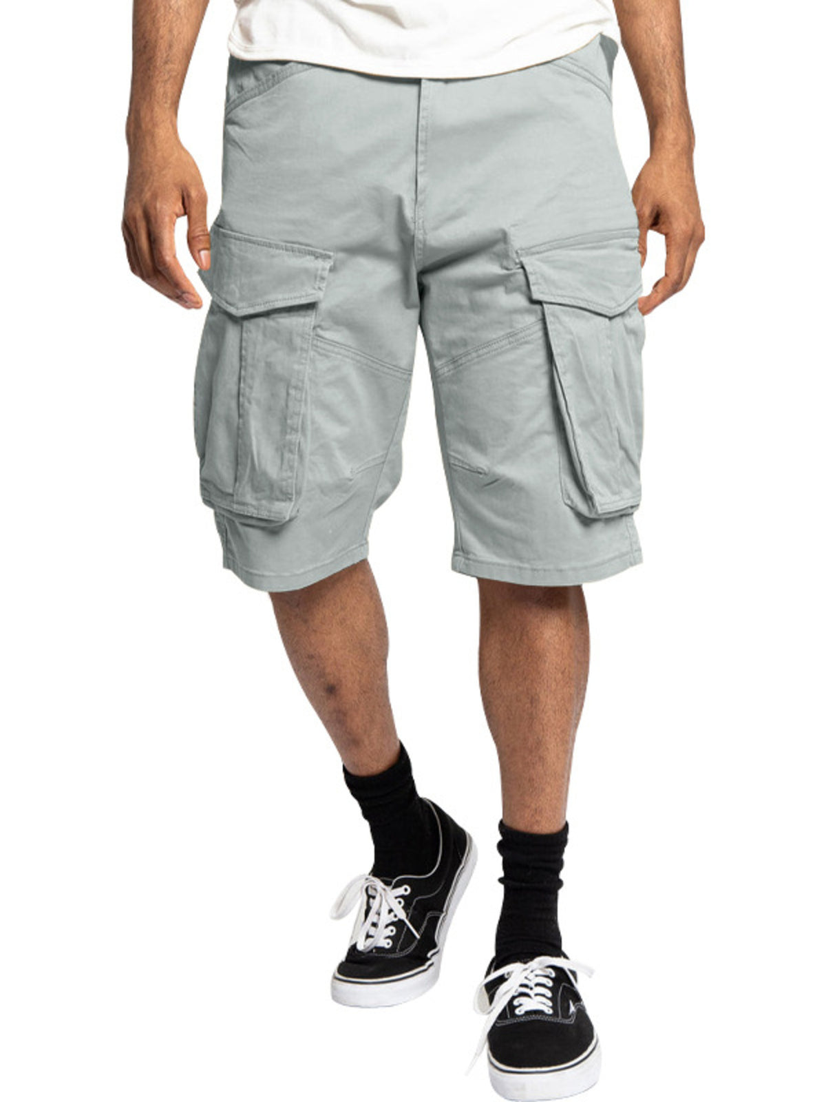Men's Full Size Cargo Shorts with Multiple Pockets Plus Size in Light Gray