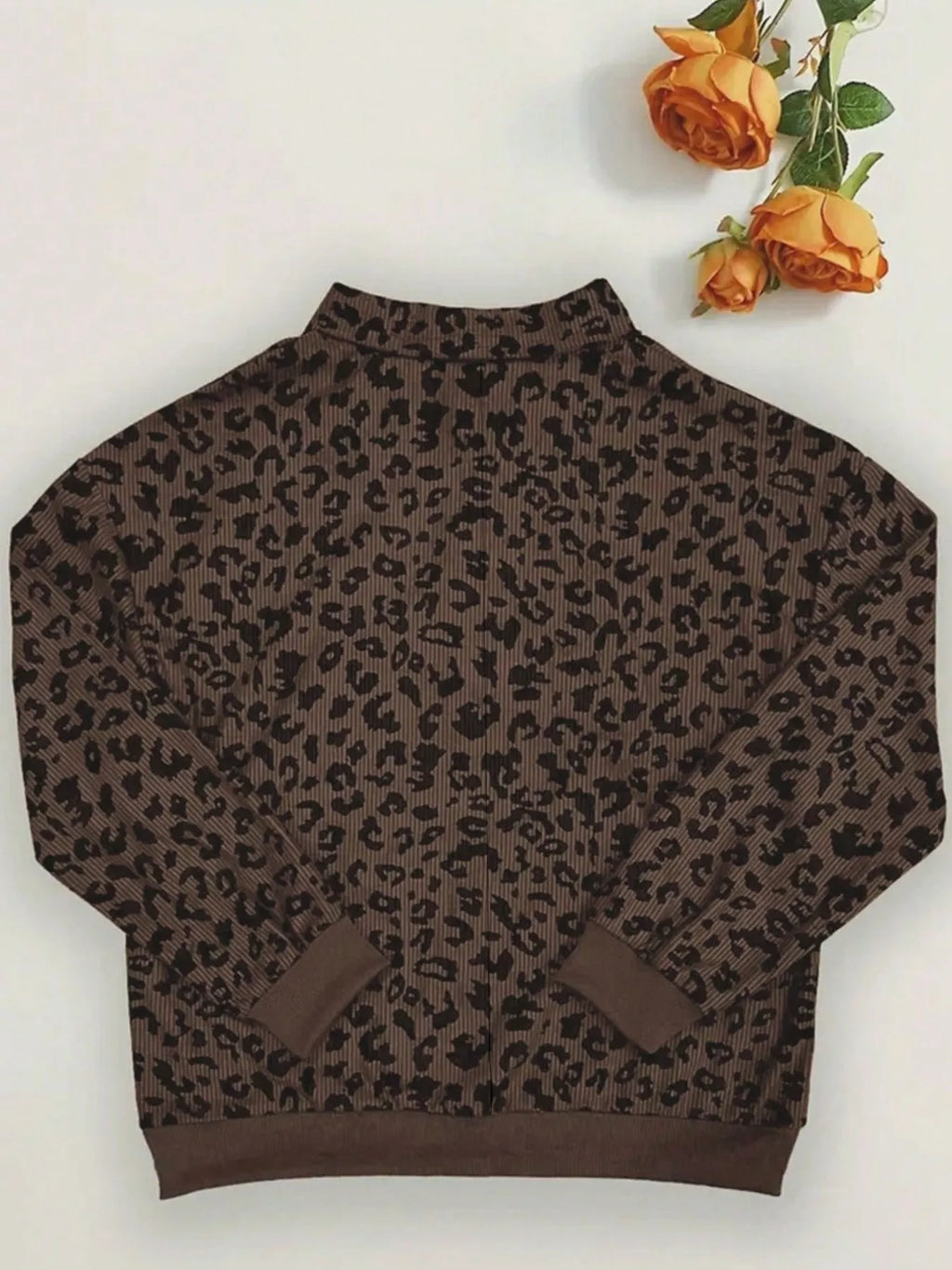 Leopard Print Quarter-Zip Sweatshirt - Lilixa.store