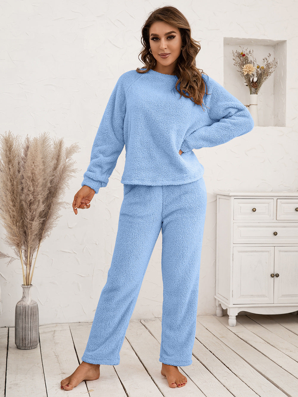 Ivy Lane Teddy Long Sleeve Top and Pants Lounge Set - Lilixa.store