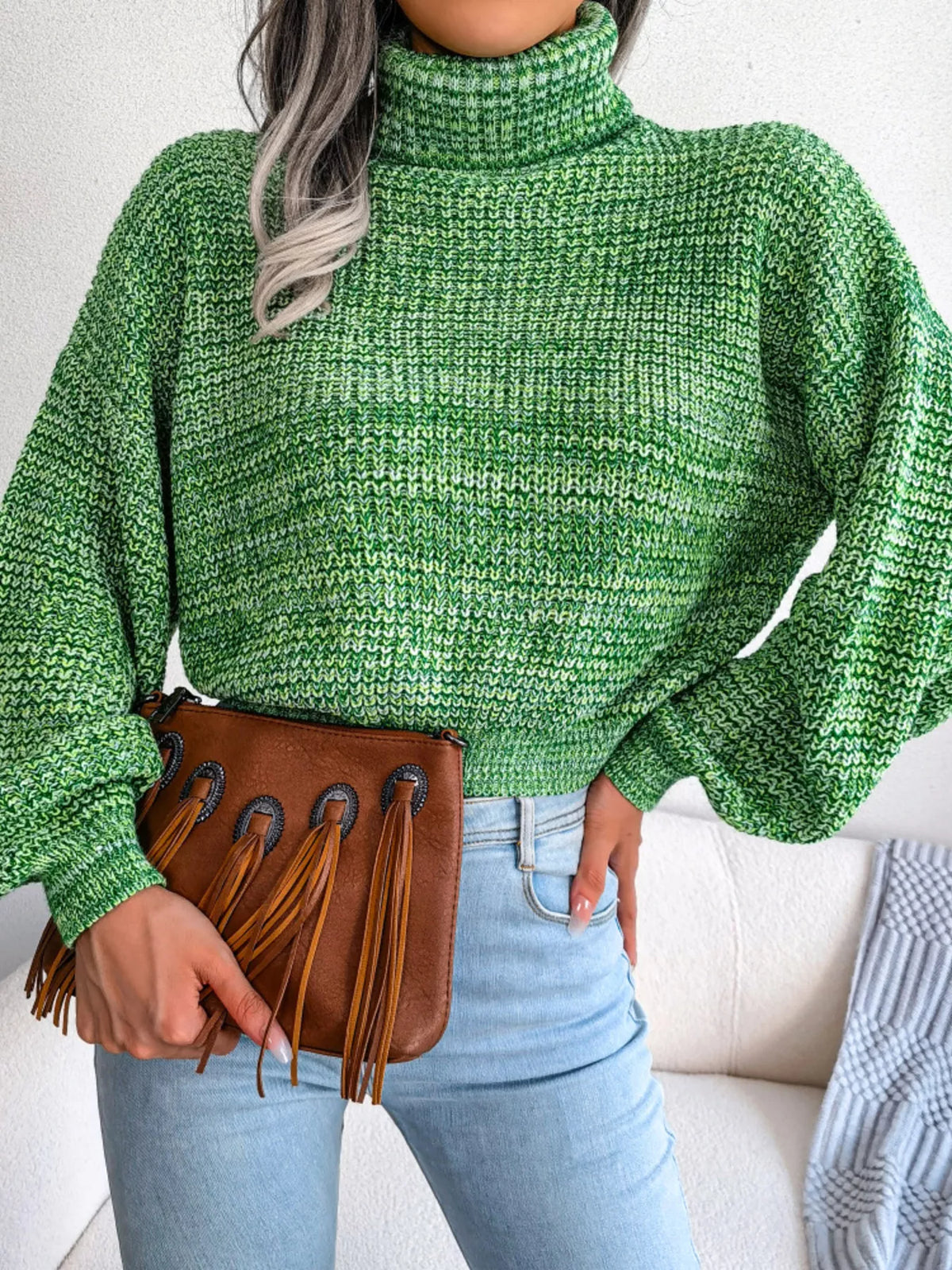 Turtleneck Dropped Shoulder Sweater