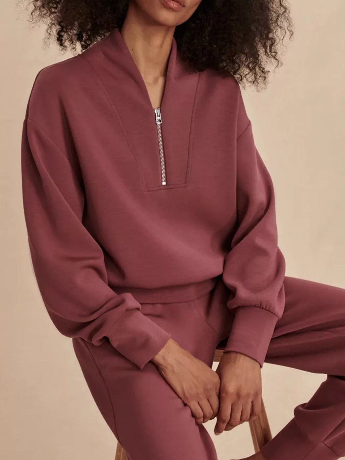 Quarter-Zip Sweatshirt and Wide-Leg Pants Set - Lilixa.store