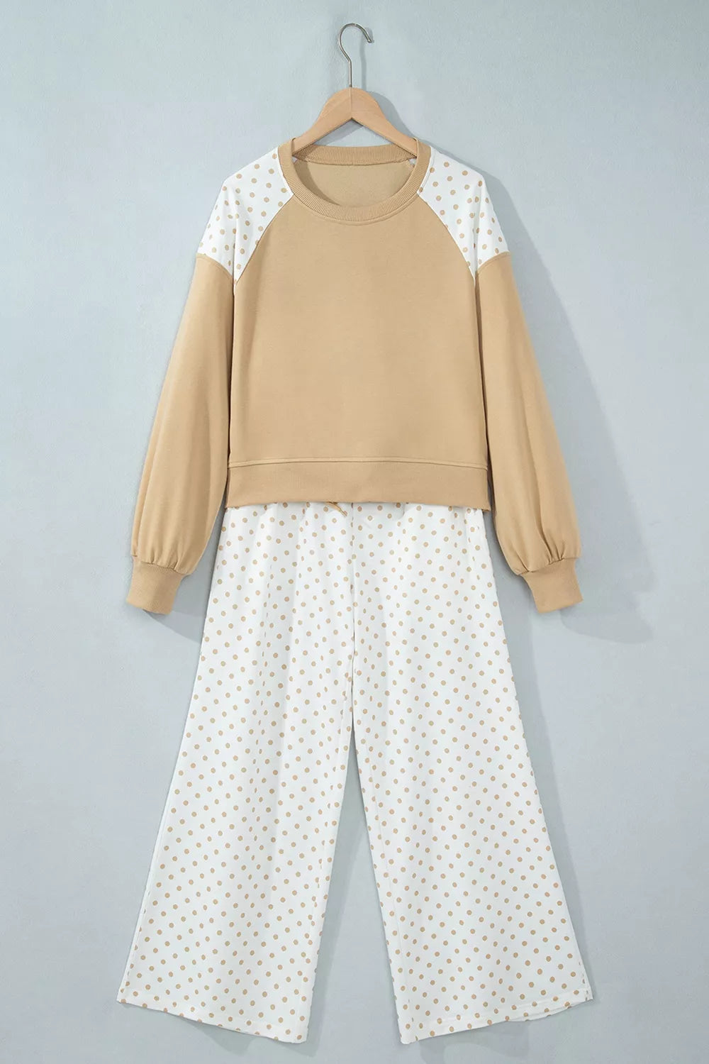 Polka Dot Patchwork Colorblock Long Sleeve Casual Two Piece Pants Set - Lilixa.store