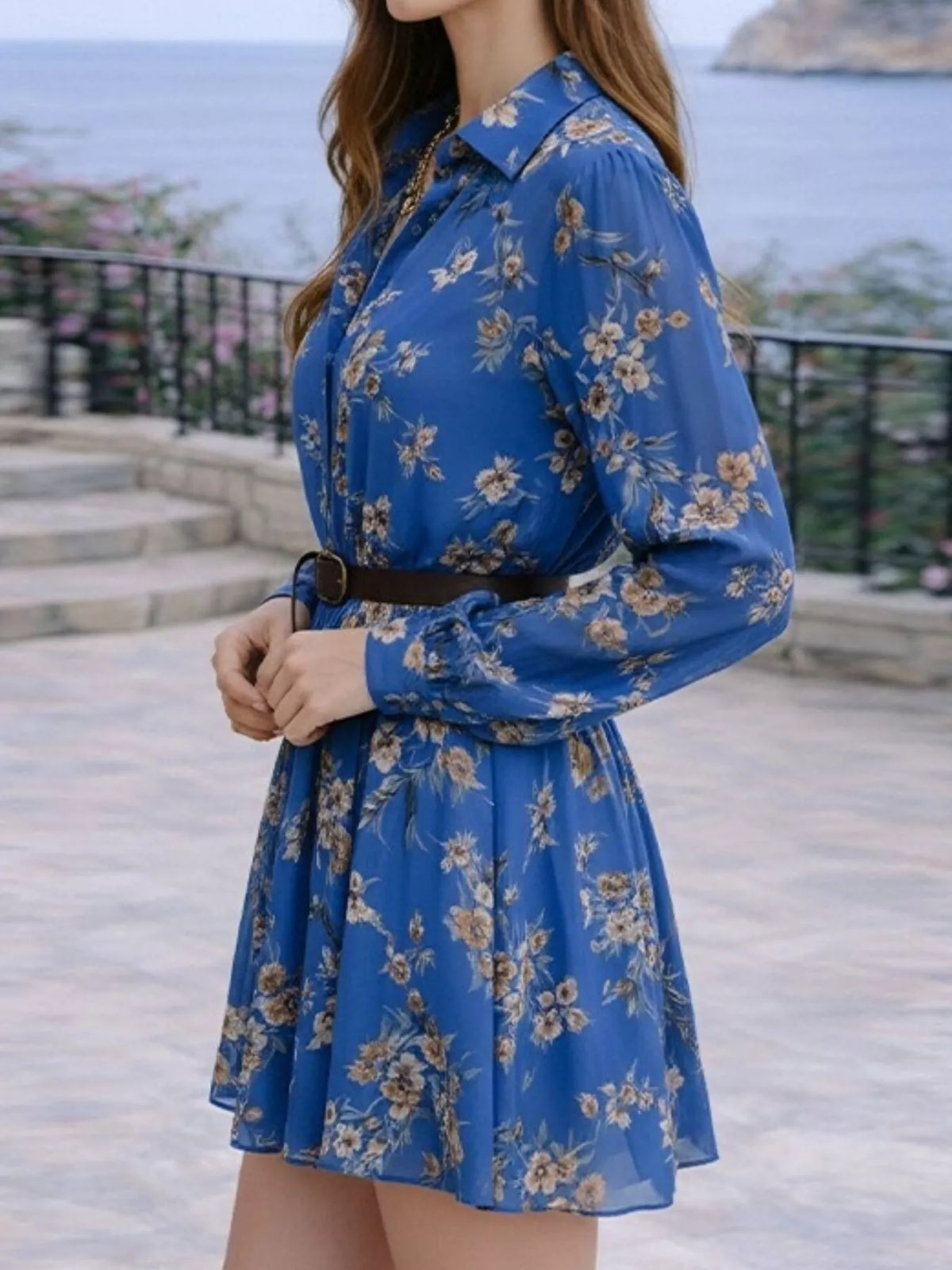 Full Size Floral Print Long Sleeve Shirt Dress Plus Size, view 4