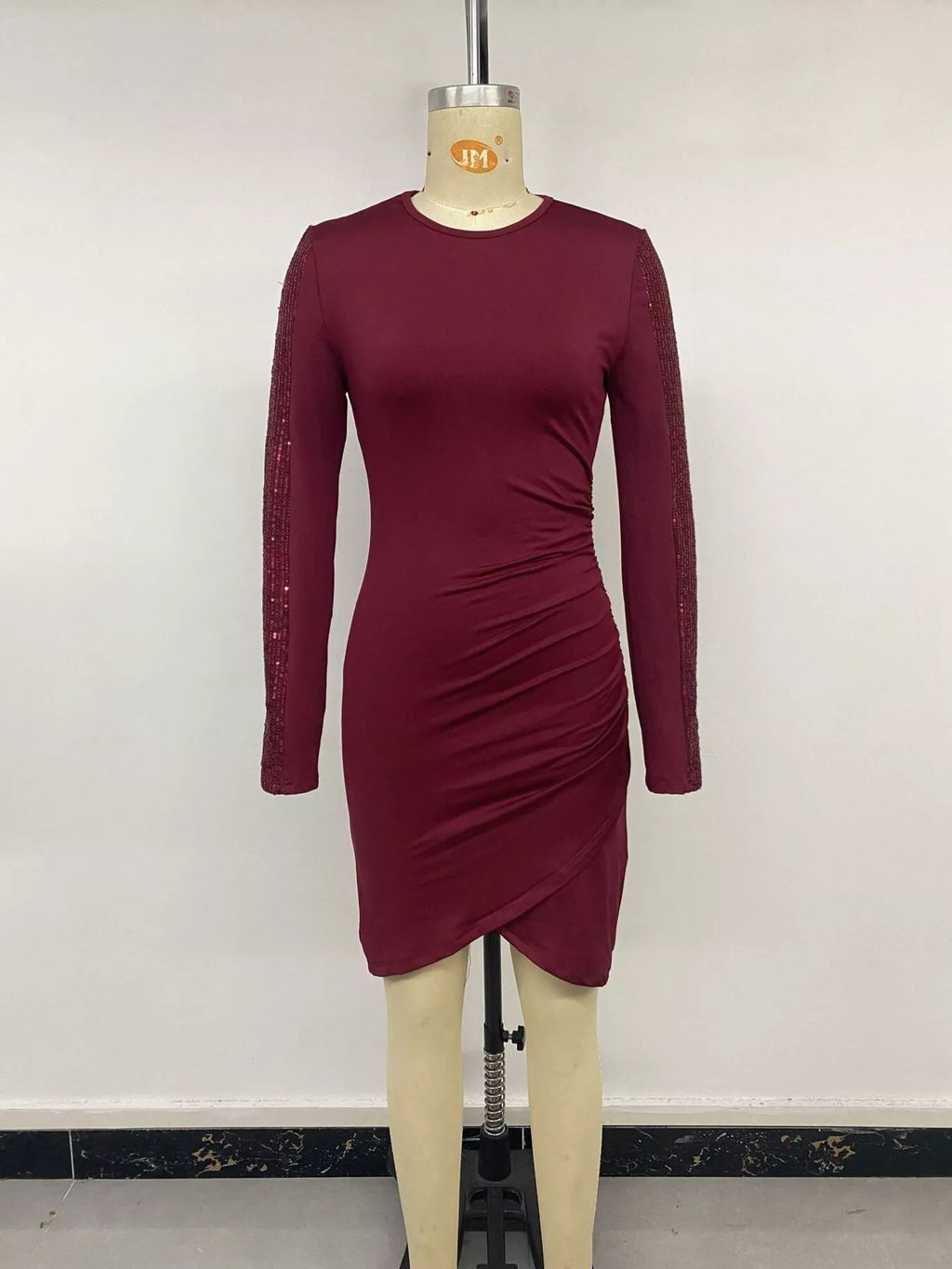 Long-Sleeve Sequin-Trimmed Bodycon Dress - Lilixa.store