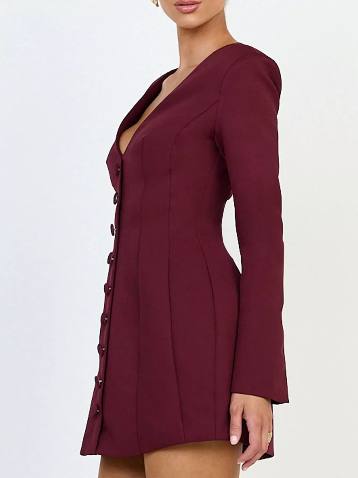 Deep V-Neck Button-Down Blazer Dress