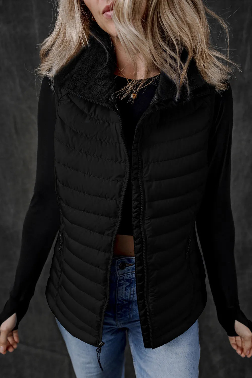 Pocketed Zip Up Vest Coat, view 4