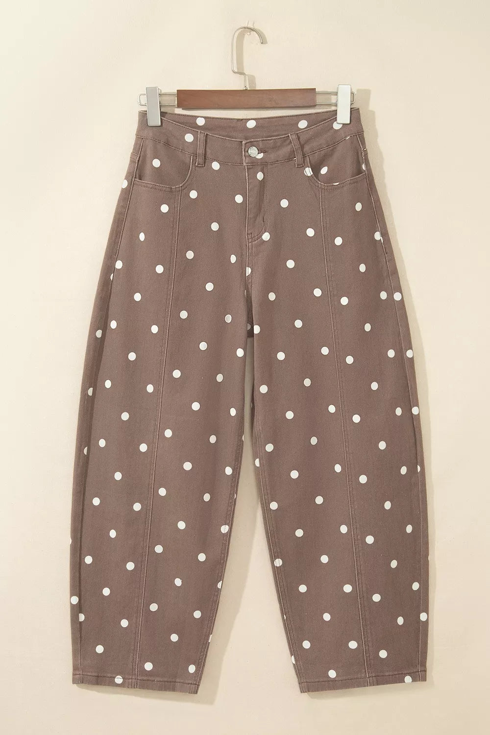Tailored Seam Polka Dot Print Barrel Casual Jeans - Lilixa.store