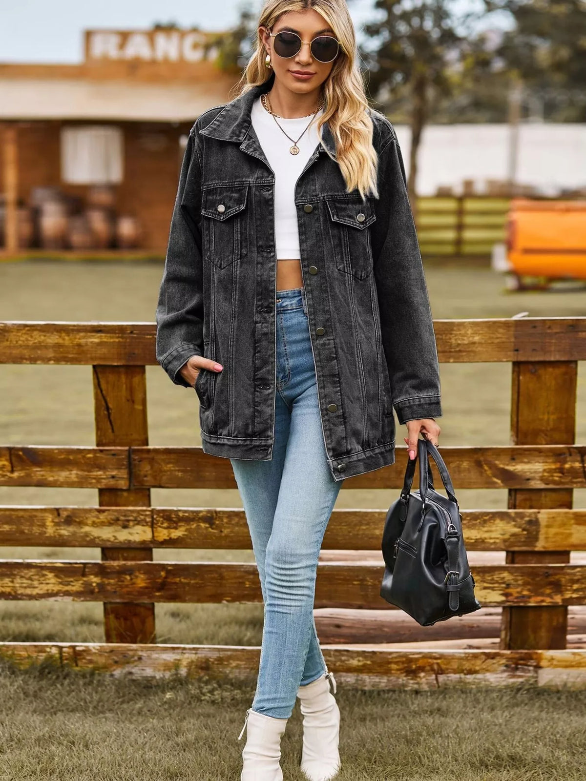 Button Up Long Sleeve Denim Jacket, view 9