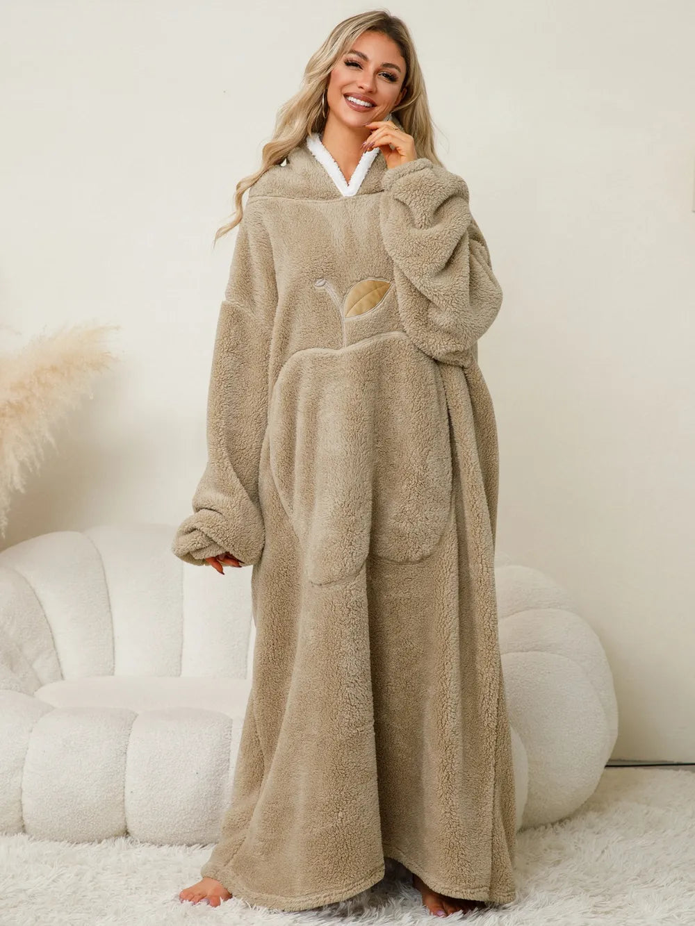 Pocketed Contrast Long Sleeve Hooded Lounge Dress - Lilixa.store