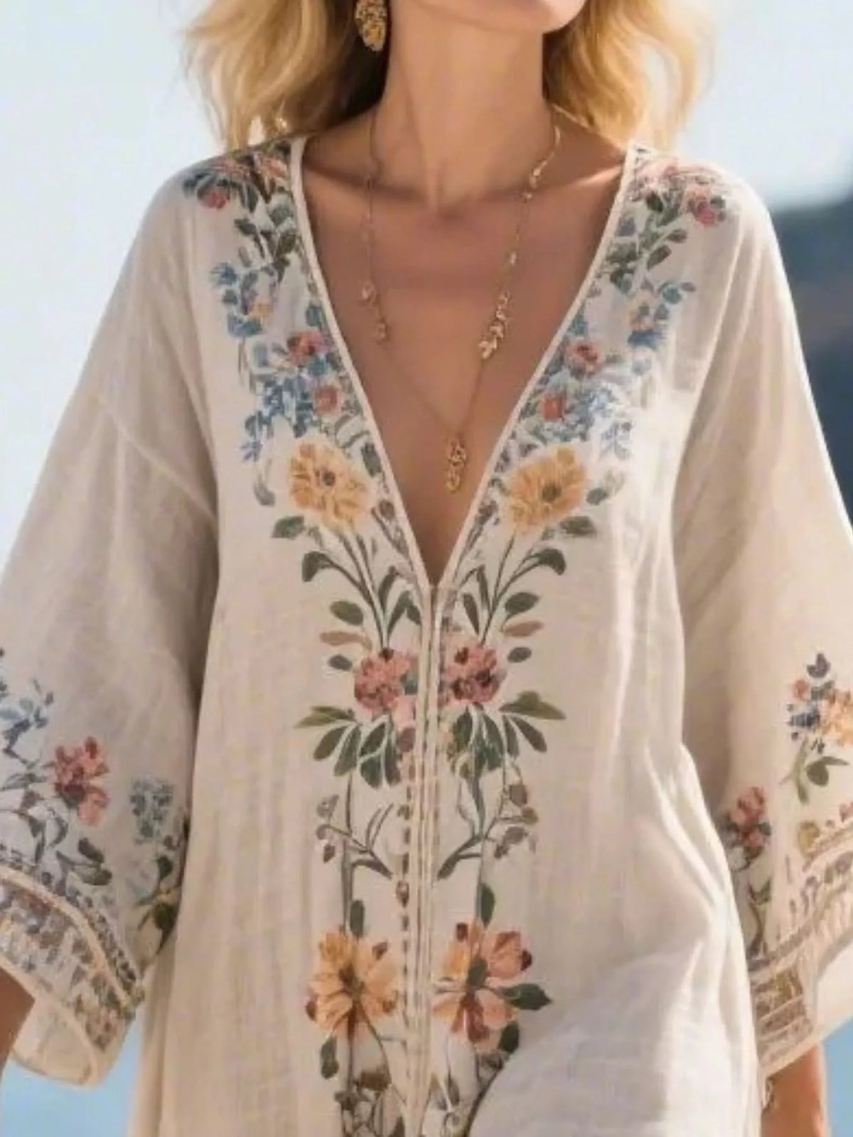 Full Size Printed V-Neck Maxi Dress Plus Size - Lilixa.store