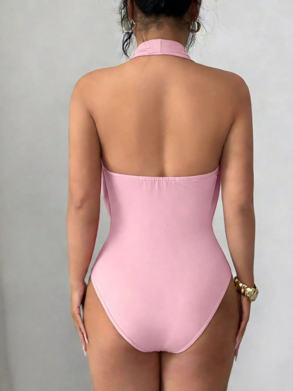 Halter Neck Ruched Ring Detail Bodysuit - Lilixa.store