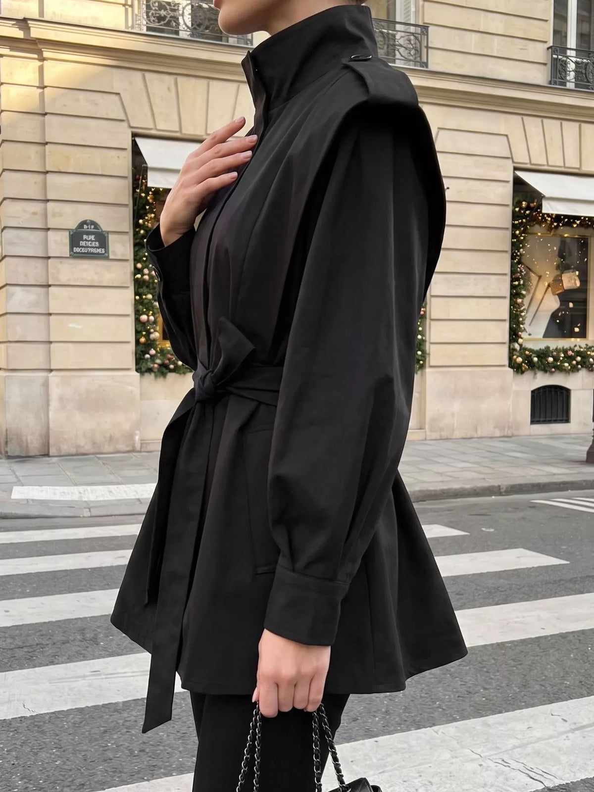 Stand-Collar Belted Outerwear - Lilixa.store