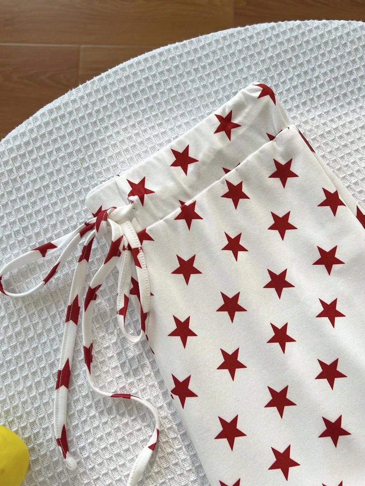 Casual Star-Print Drawstring Pants in White, view 2