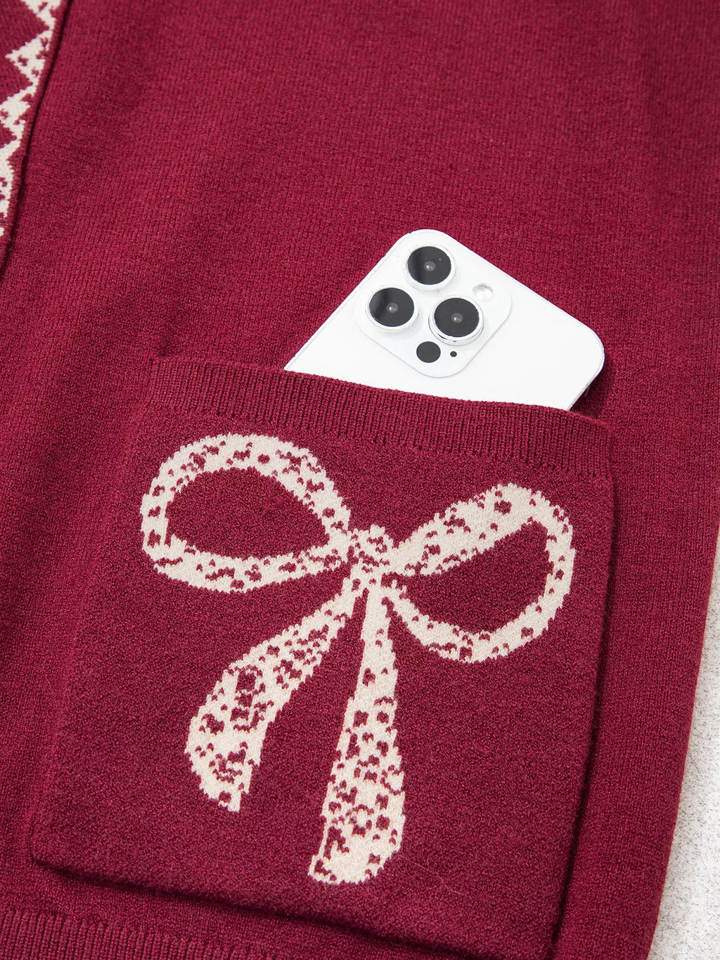 Bow Pocket Collar Long Sleeve Knit Cardigan - Lilixa.store